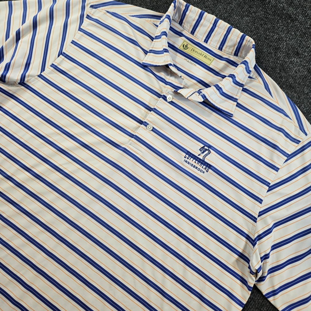 Donald Ross Mens Copperhead Innisbrook Golf Polo Shirt Blue Orange Striped XL